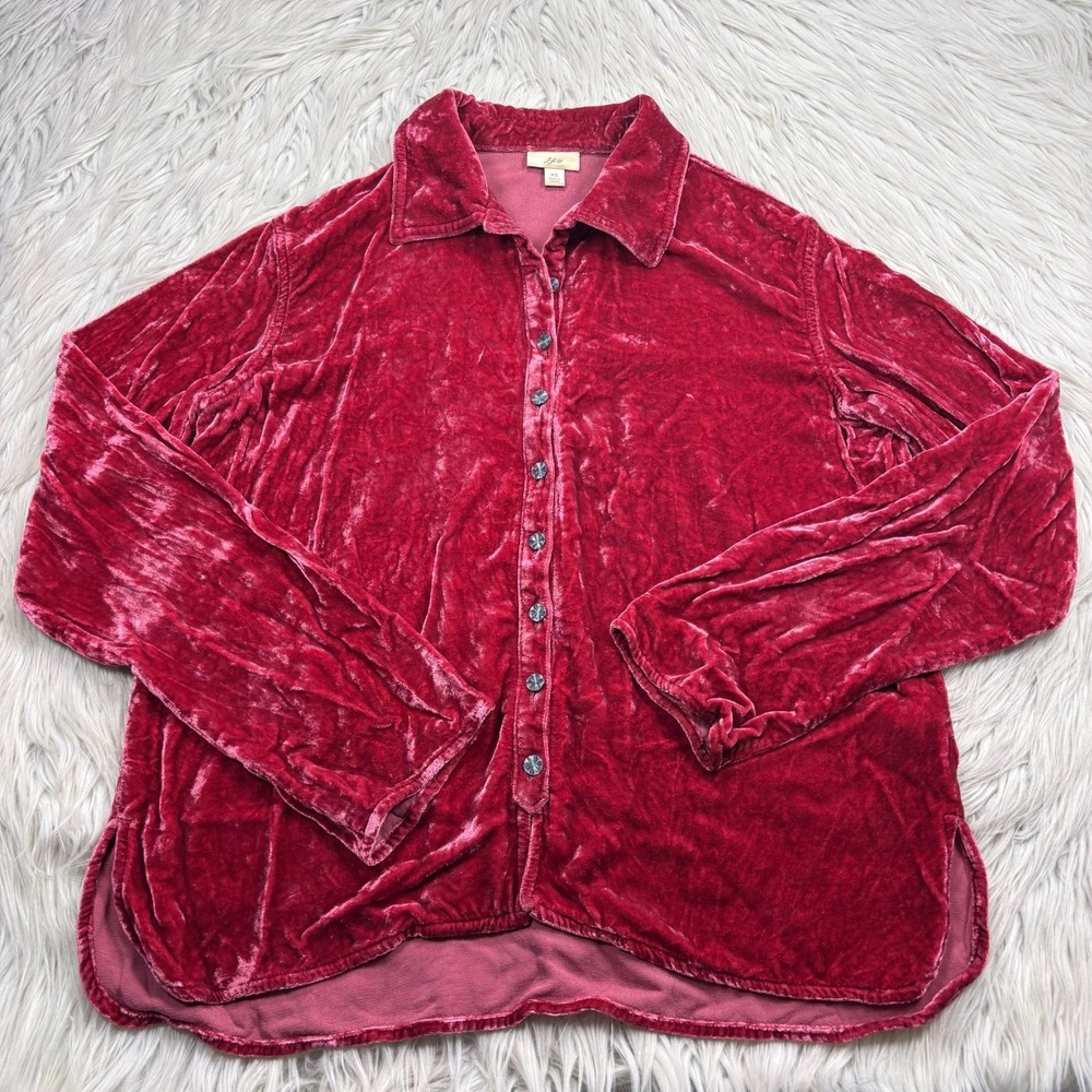J. Jill‎ Women's XS Crushed Velvet Button Front Top Dopamine Whimsy Fairy